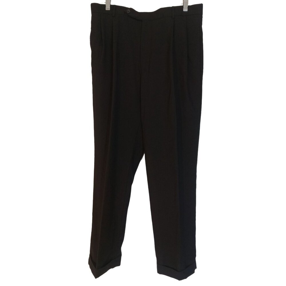 Nautica Dress Pants Troussers Slacks Mens Size 34/30 Black Pleated Front Cuffed